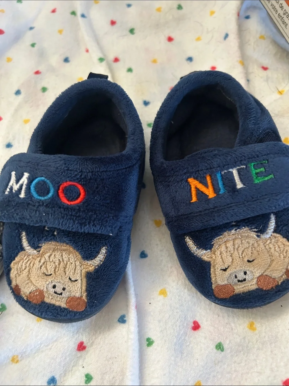 Toddler Navy 'Moo Nite' Plush Slippers and Crocs